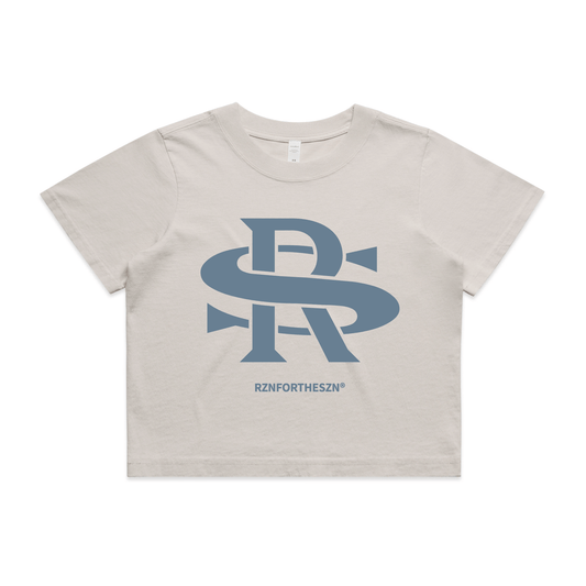 Iconic RS Oversized Crop Tee - Stone Blue, Cream - Women's